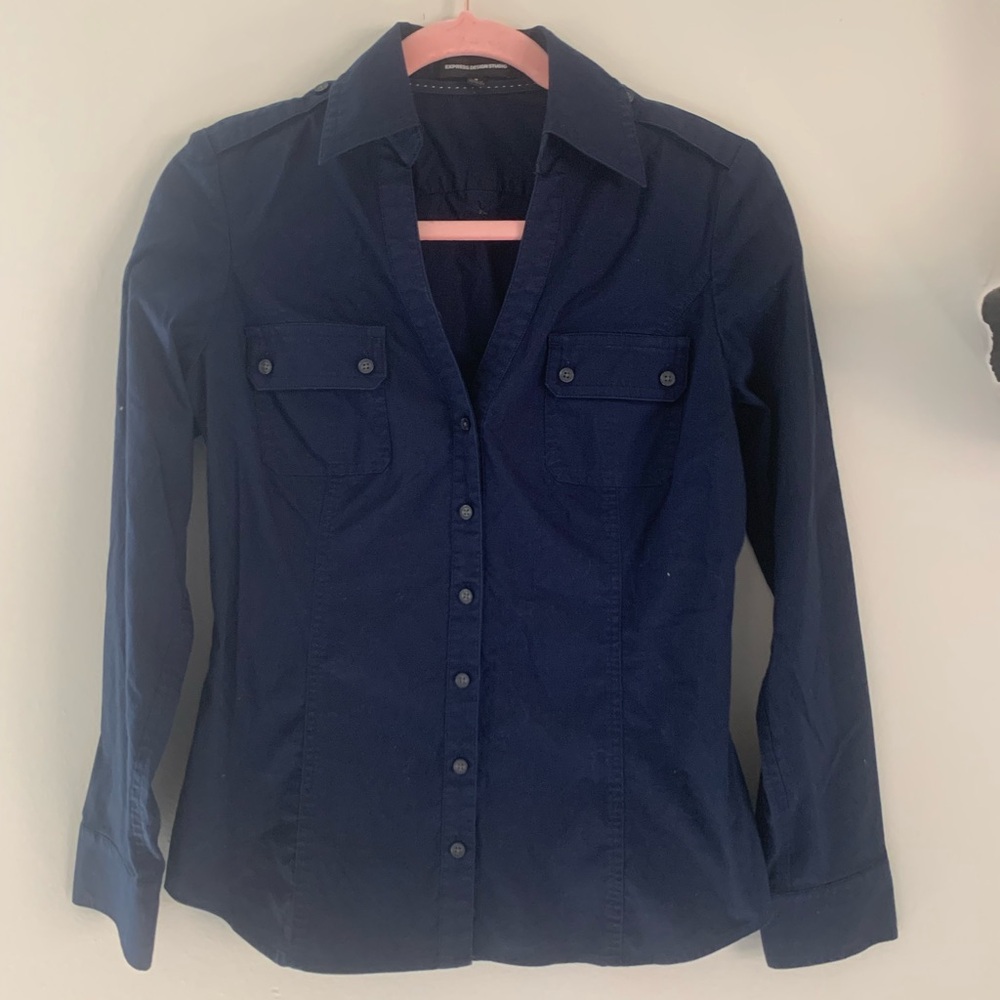 Express navy blue dressed shirt